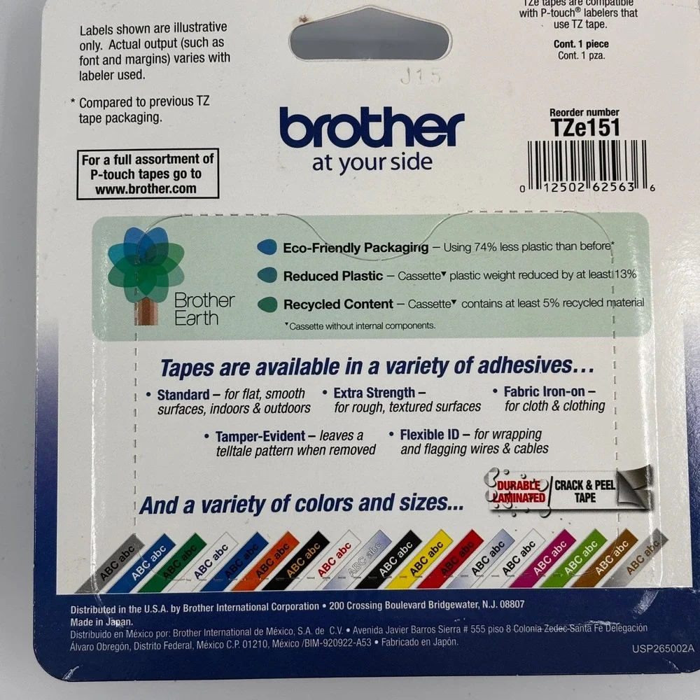 Brother Labeling Tape Unisex 24mm Clear‎ Black TZe-151 P-Touch Laminated 1 Inch